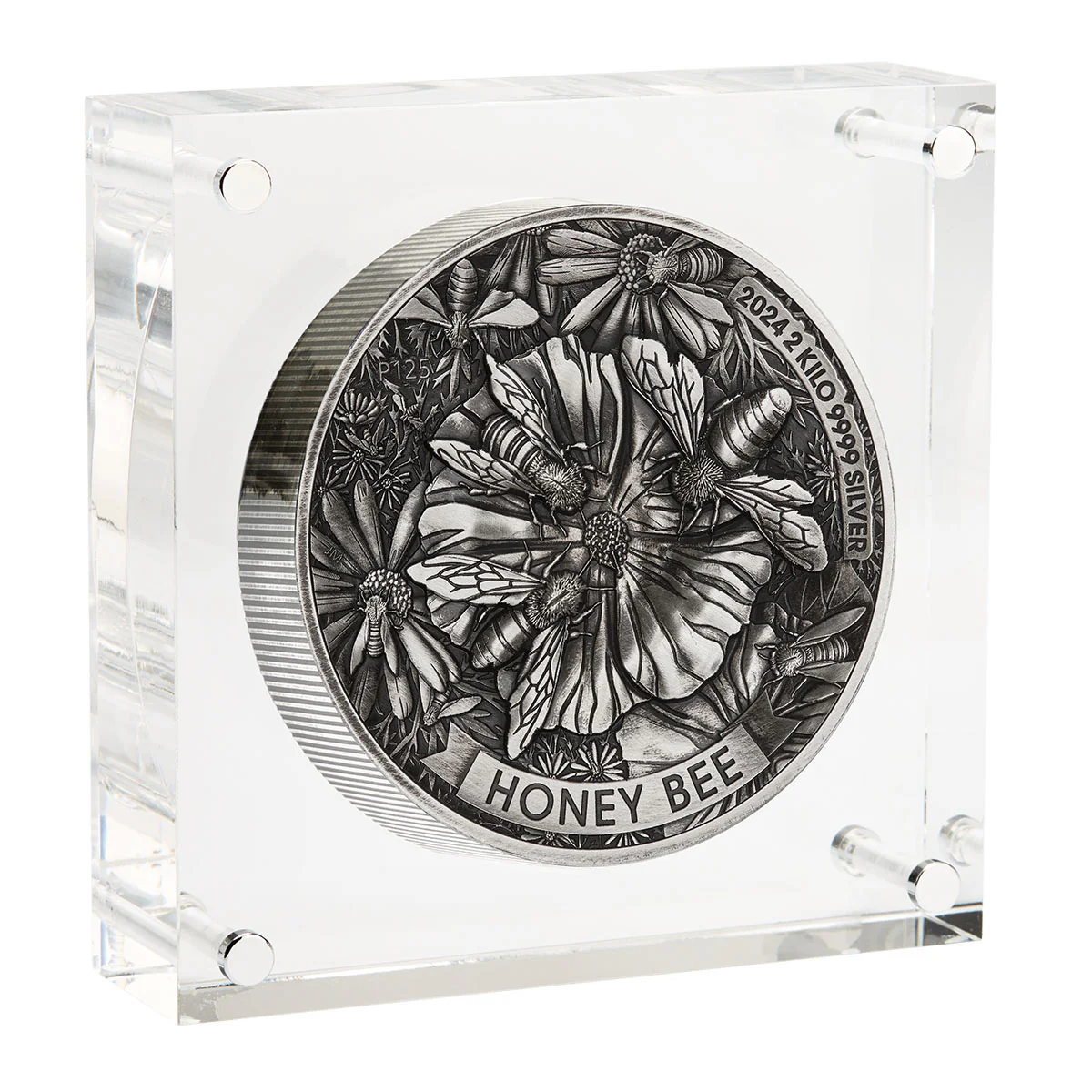 Australia Honey Bee 2024 $60 High Relief Two Kilo Silver Antique Coin - Image 4