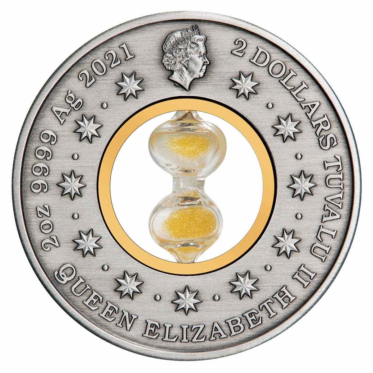 Hourglass 2021 $2 2oz Silver Antique Coin - Image 2