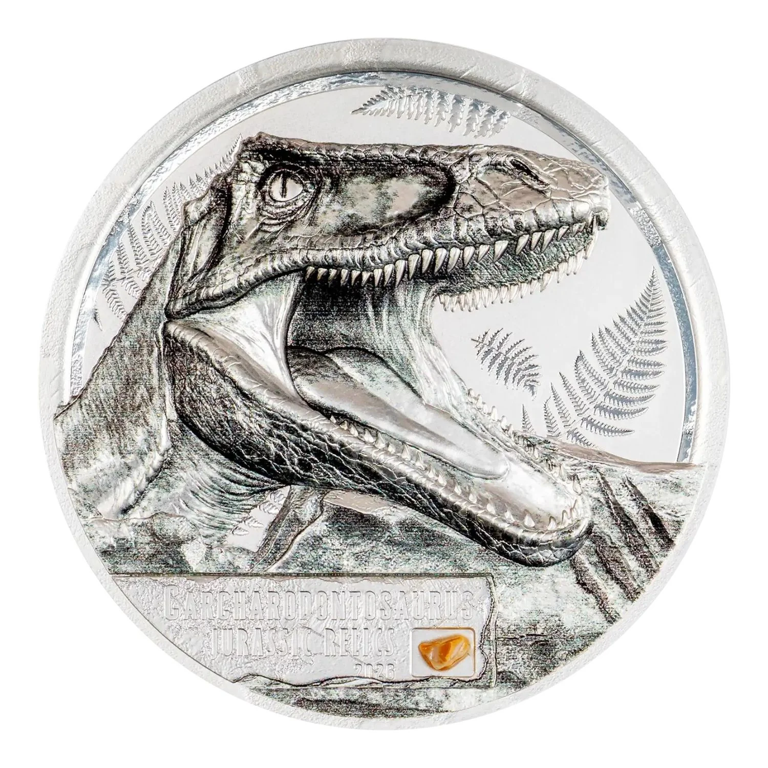 Jurassic Relics Carcharodontosaurus 2026 $5 1oz Silver Coin