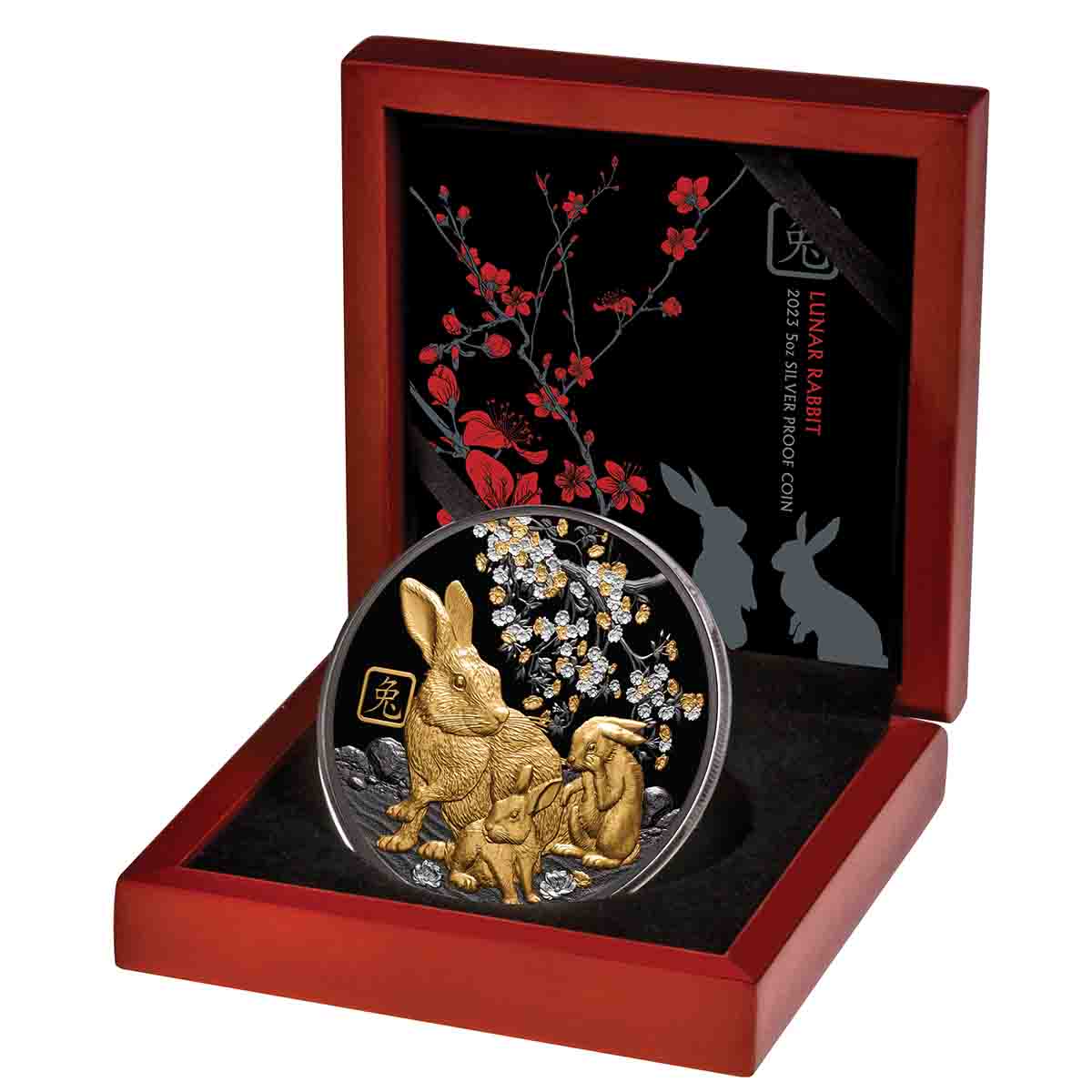 Lunar Rabbit 2023 $10 5oz Silver Black Proof Coin - Image 4
