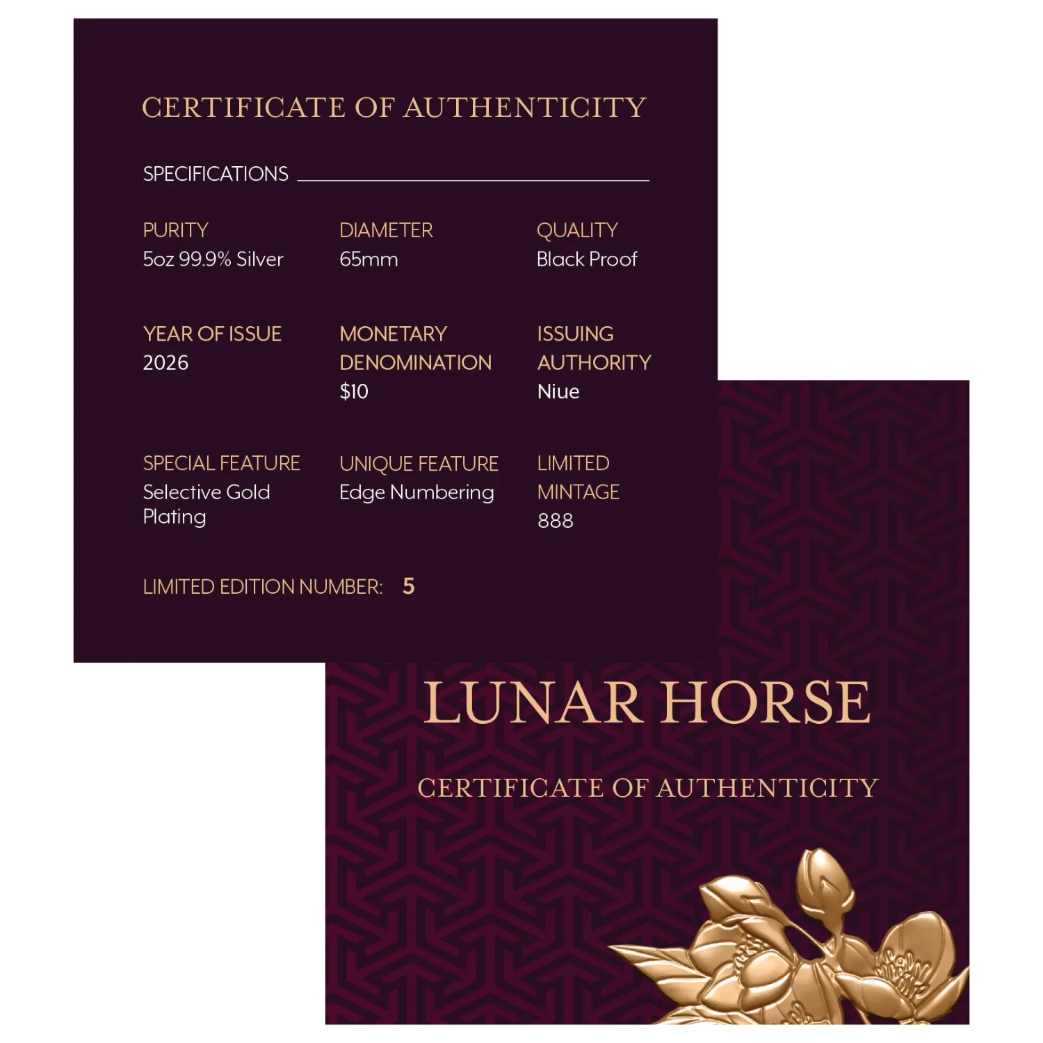 Lunar Year of the Horse 2026 $10 Gold-plated 5oz Silver Black Proof Coin - Image 4