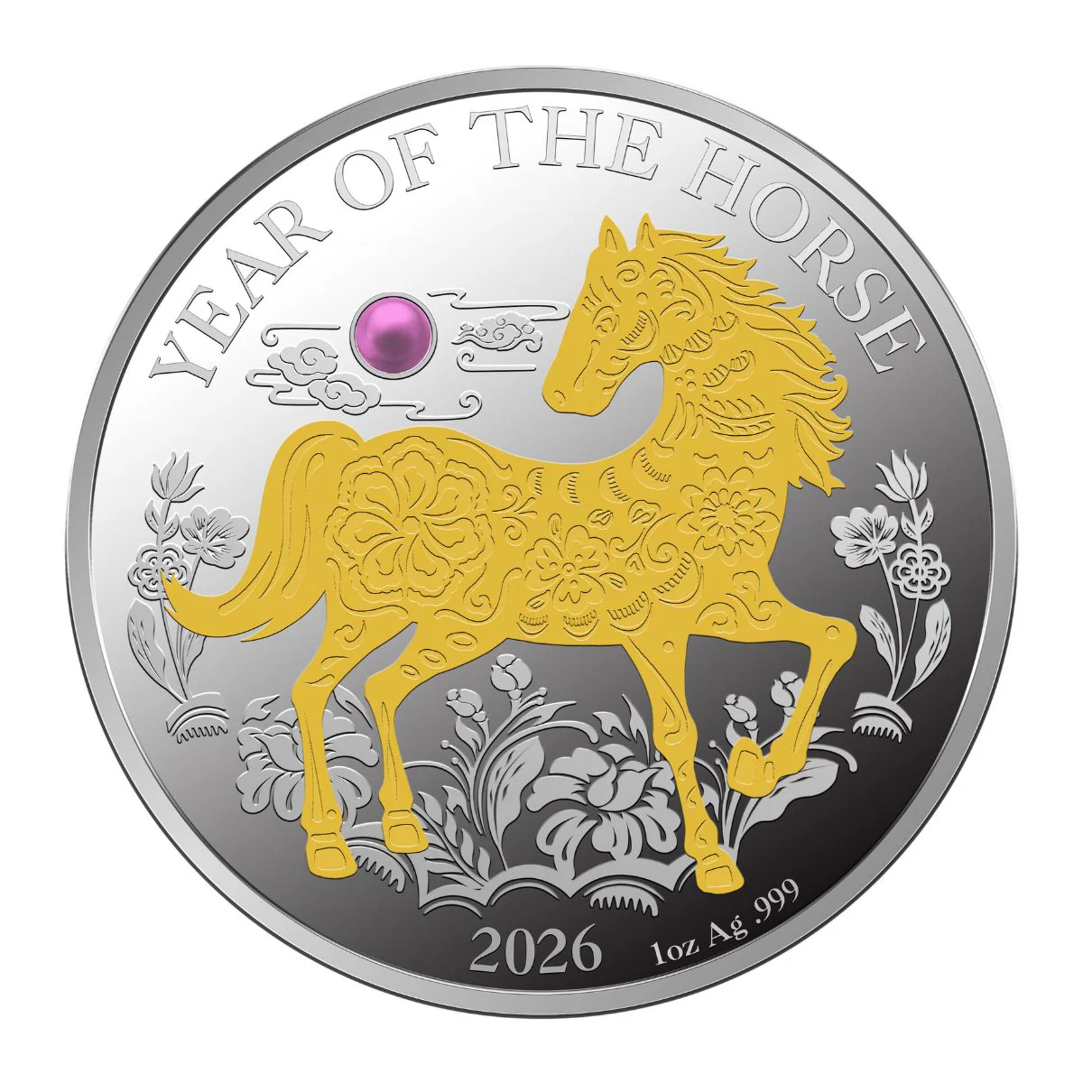 Lunar Year of the Horse 2026 20V Pearl Gold-plated 1oz Silver Proof Coin