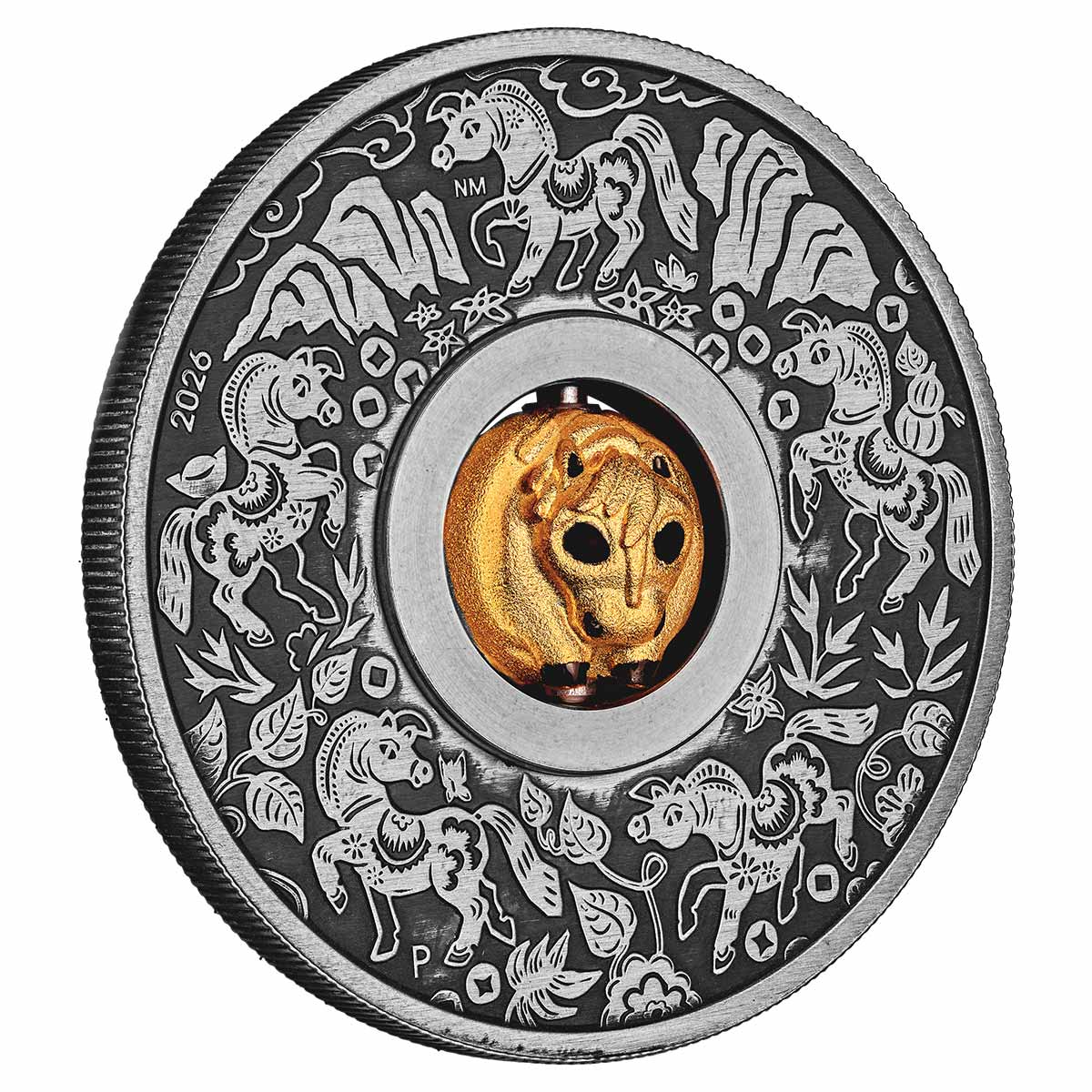 Lunar Year of the Horse Rotating Charm 2026 $1 1oz Silver Antique Coin