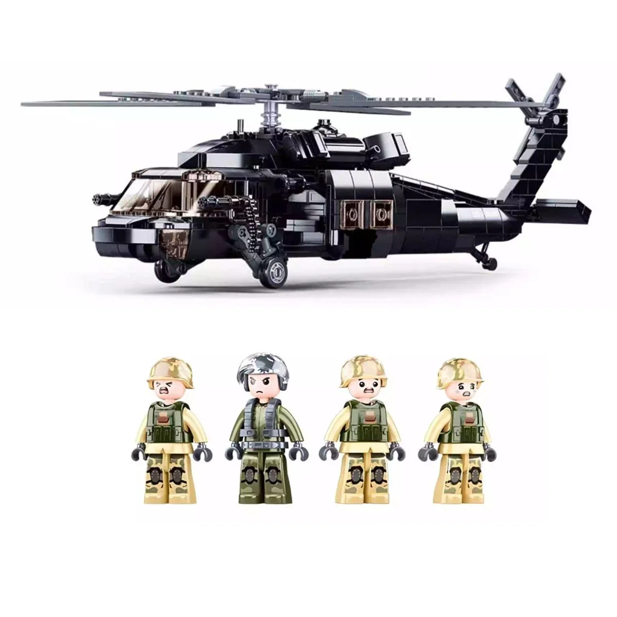 Model Brick Set Model Bricks Helicopter Black Hawk (692 Pieces) - Image 2