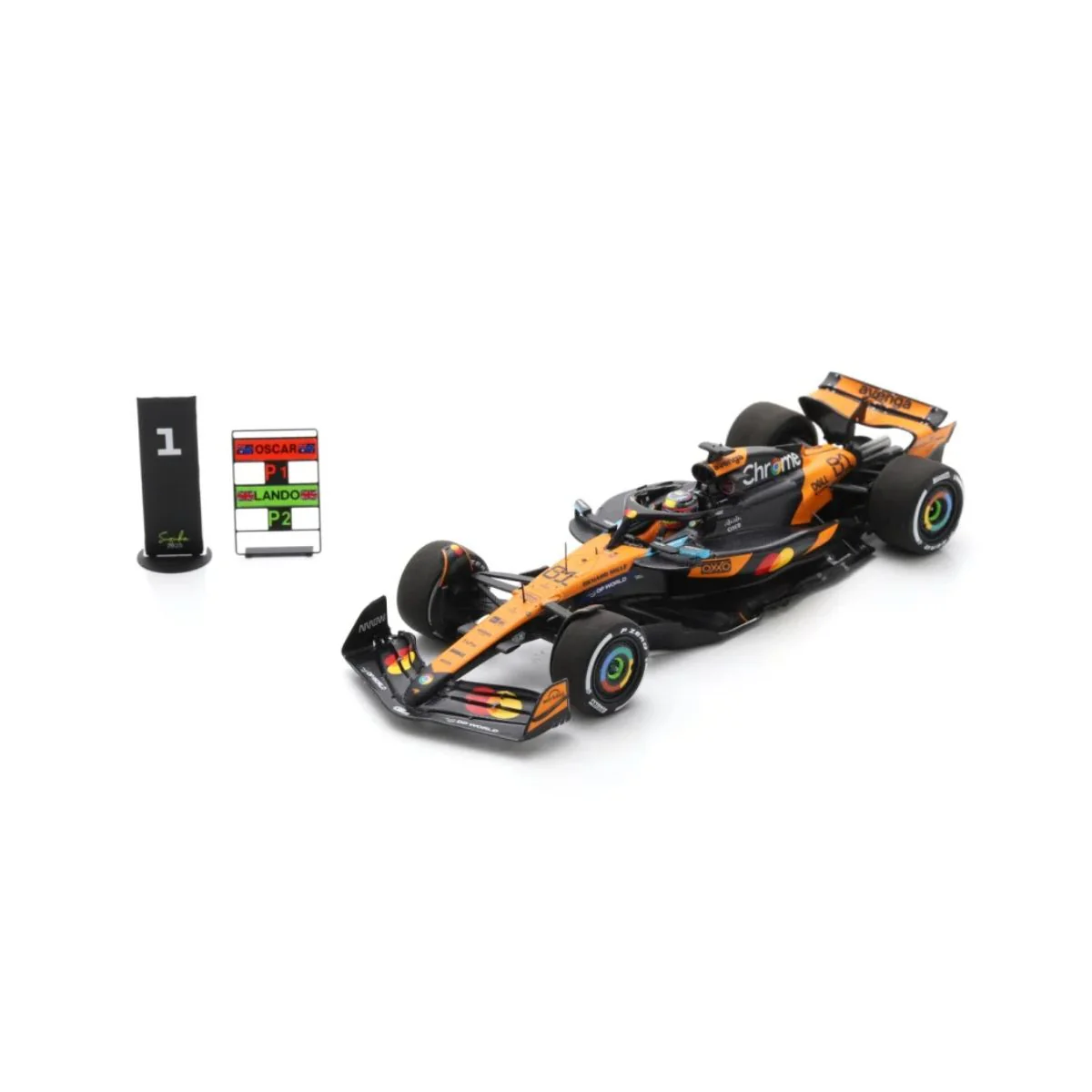 McLaren MCL39 No.81 McLaren Formula 1 Team - Winner Chinese GP 2025 - Oscar Piastri.  With pit board - 1:43 Scale Resin Model Car