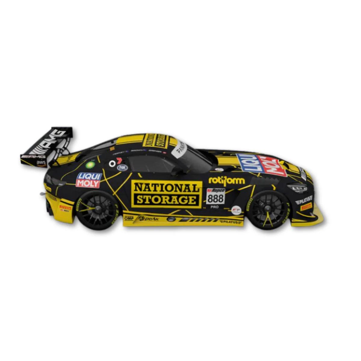 TRIPLE EIGHT MERCEDES-AMG GT3 - 2024 BATHURST 12 HOUR - TRIPLE EIGHT RACE ENGINEERING - NATIONAL STORAGE RACING - #888 BROC FEENEY / WILL BROWN / MIKAEL GRENIER - 1:18 SCALE RESIN MODEL CAR - Image 3
