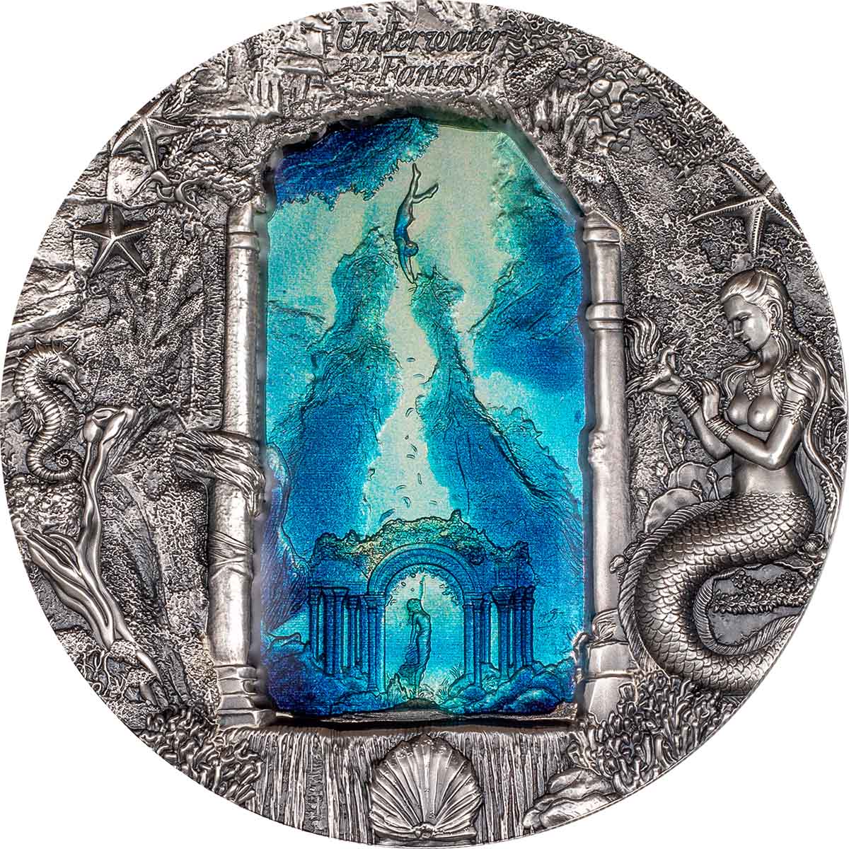 Mermaids 2024 $20 Ultra High Relief 3oz Silver Antique Coin