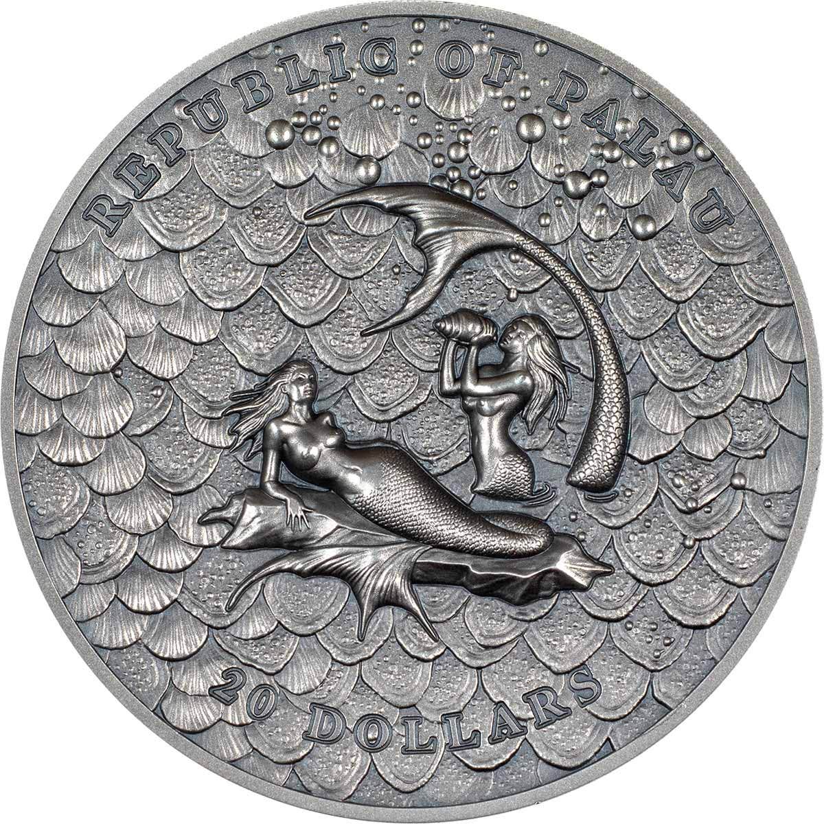 Mermaids 2024 $20 Ultra High Relief 3oz Silver Antique Coin - Image 2
