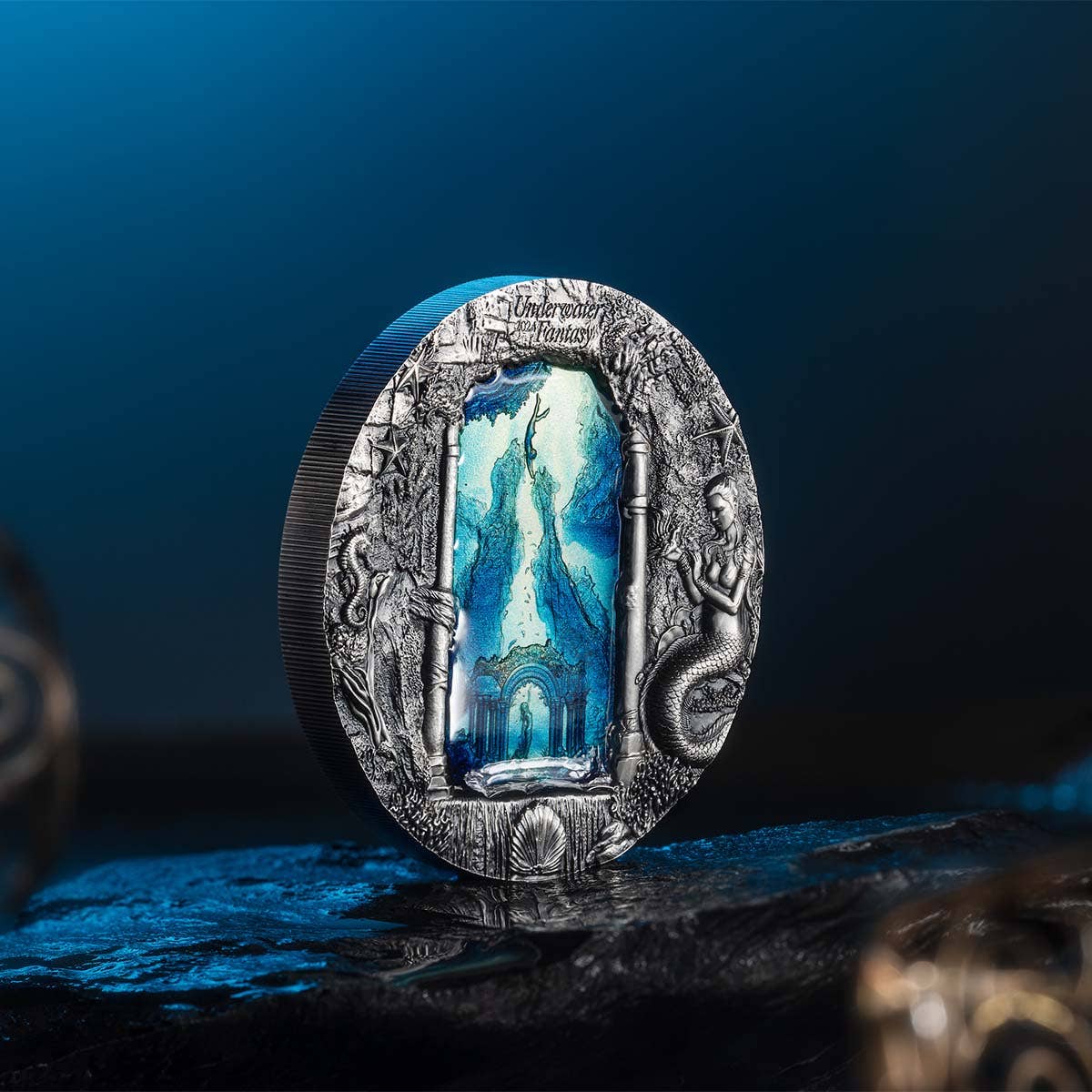 Mermaids 2024 $20 Ultra High Relief 3oz Silver Antique Coin - Image 4