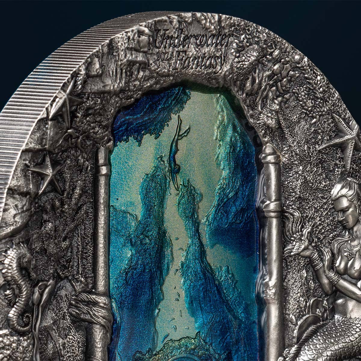 Mermaids 2024 $20 Ultra High Relief 3oz Silver Antique Coin - Image 5