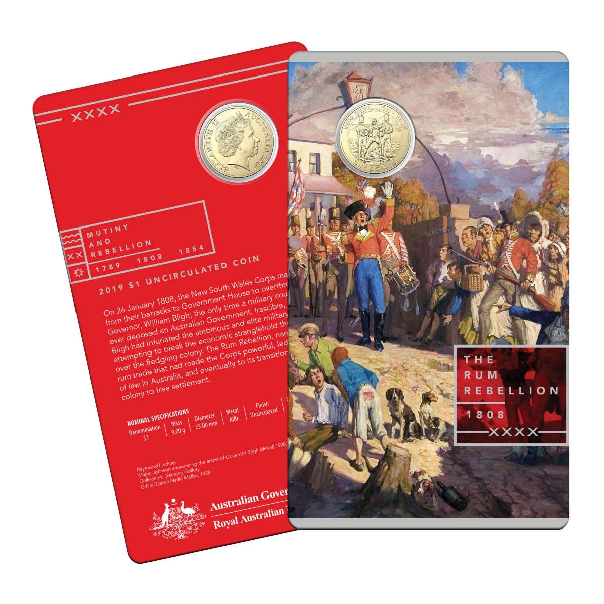 Australia Mutiny & Rebellion 2019 $1 Rum Rebellion Aluminium-Bronze Uncirculated Coin - Image 3