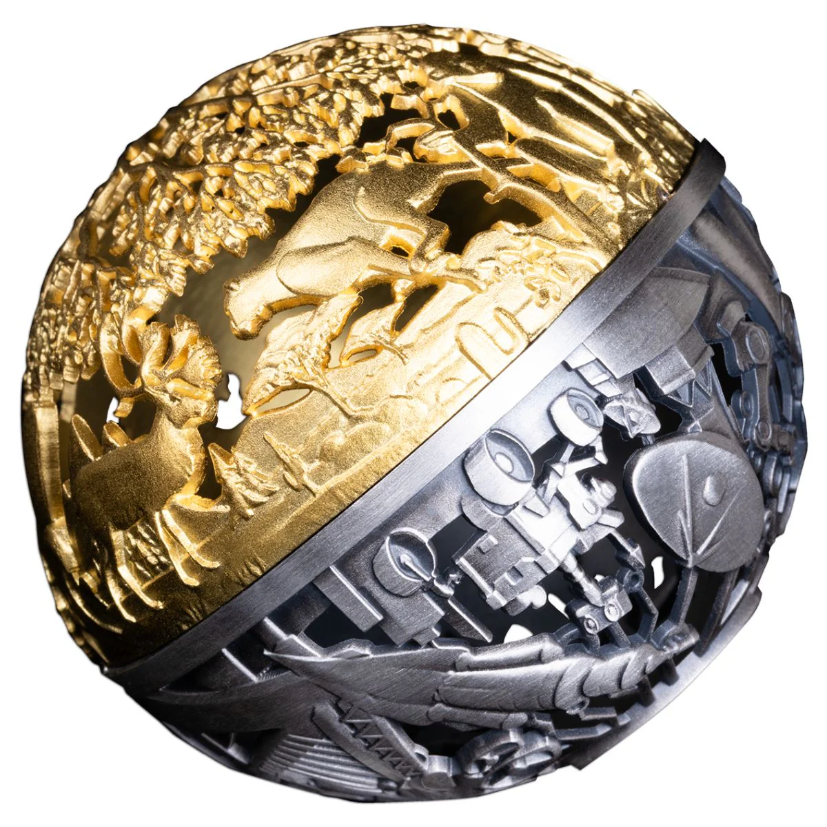Nature & Technology 2025 $5 Filigree Gold-plated 2oz Silver Antique Spherical Coin