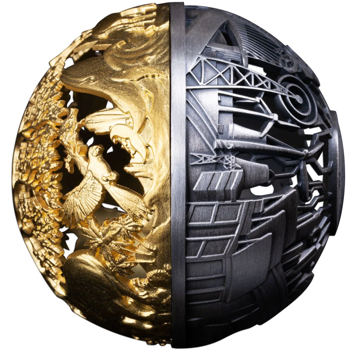 Nature & Technology 2025 $5 Filigree Gold-plated 2oz Silver Antique Spherical Coin - Image 3