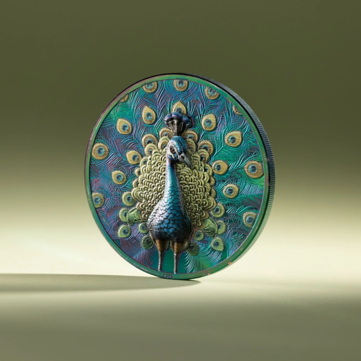 Peacock 2025 $5 1oz Prisma Plated Silver Proof Coin - Image 3