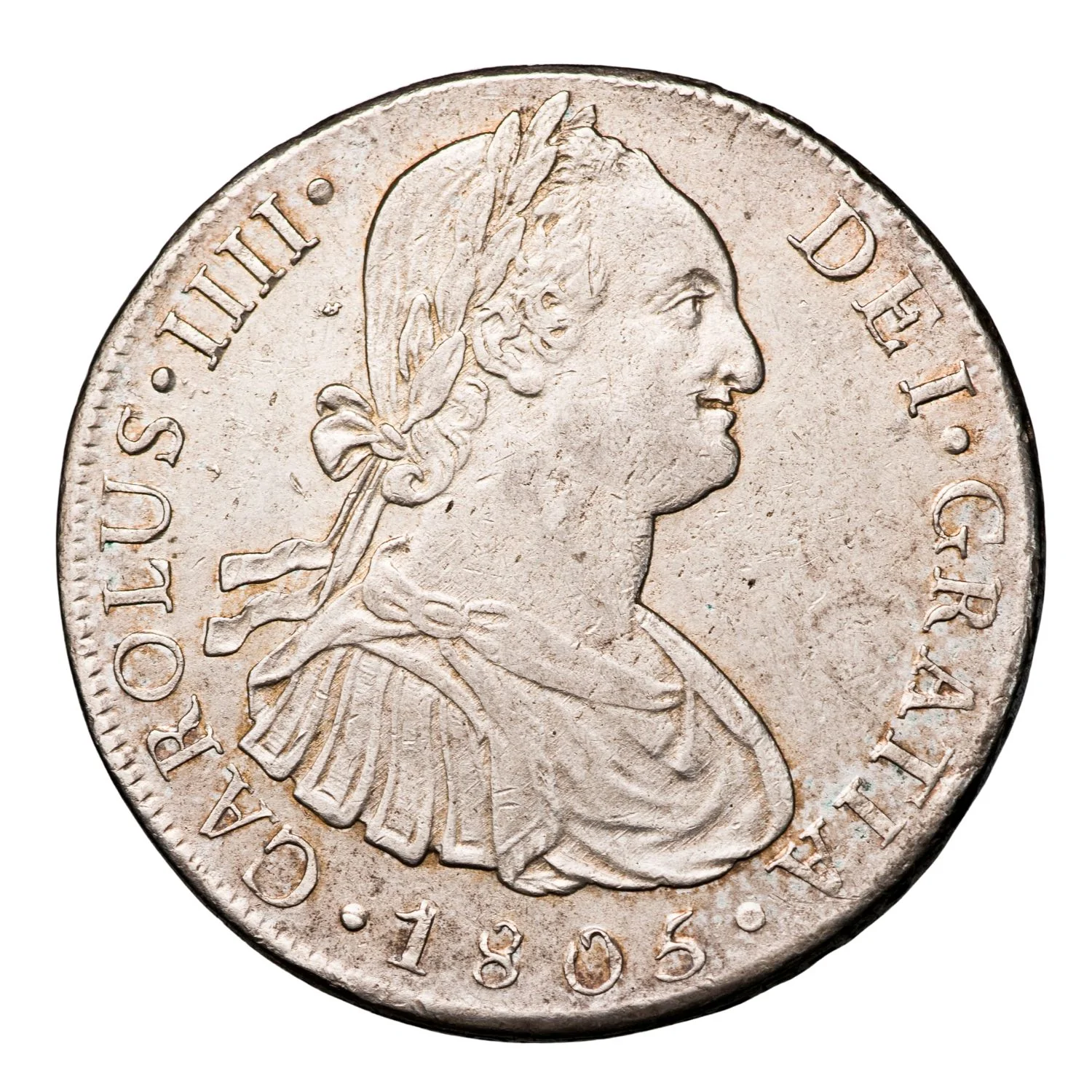 Spanish-American Charles IV Lima 1805 Silver 8 Reales about Uncirculated - Image 2