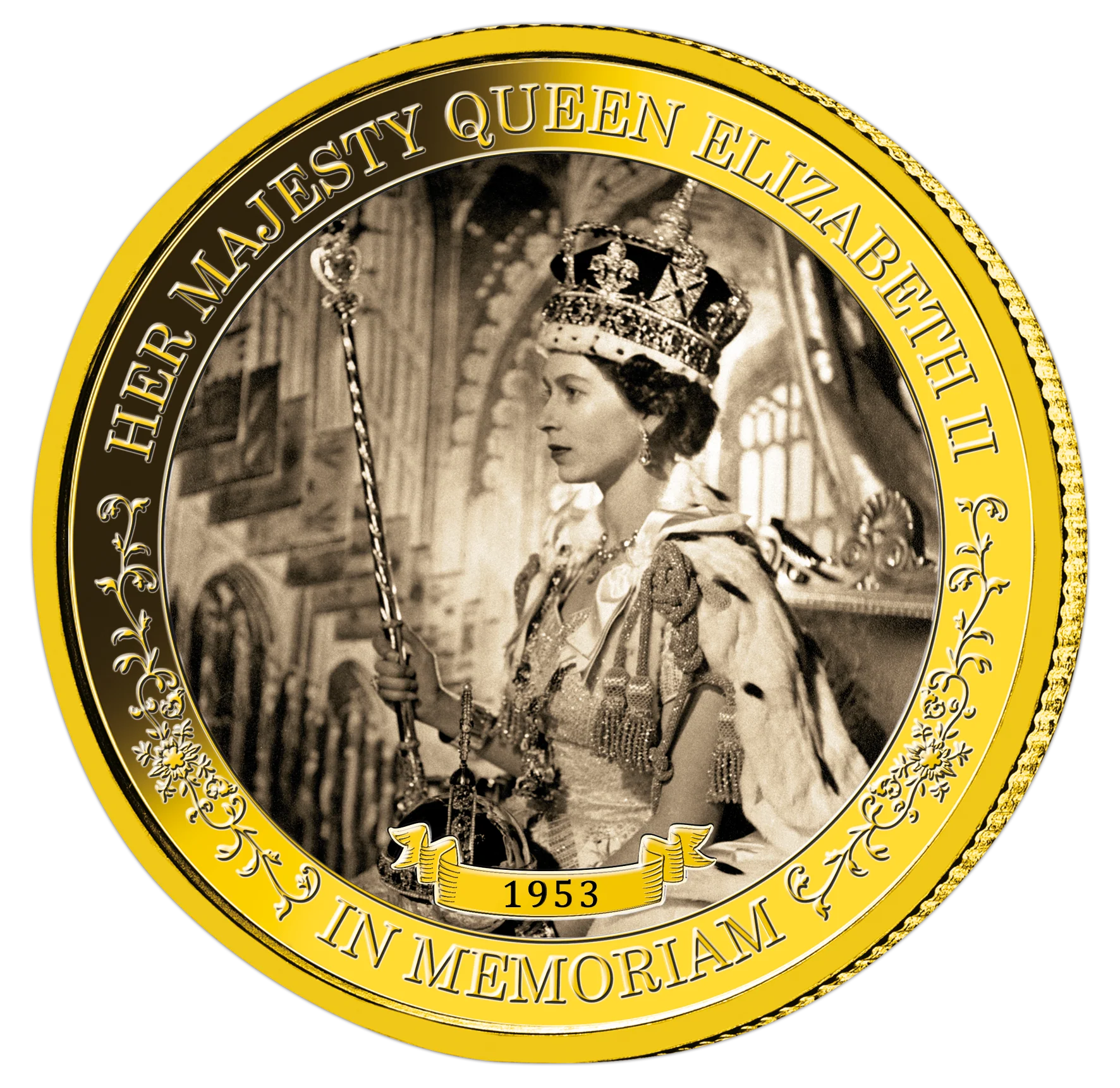 Life of Queen Elizabeth II 2022 $1/4 1953 Coronation Gold-plated Prooflike Coin
