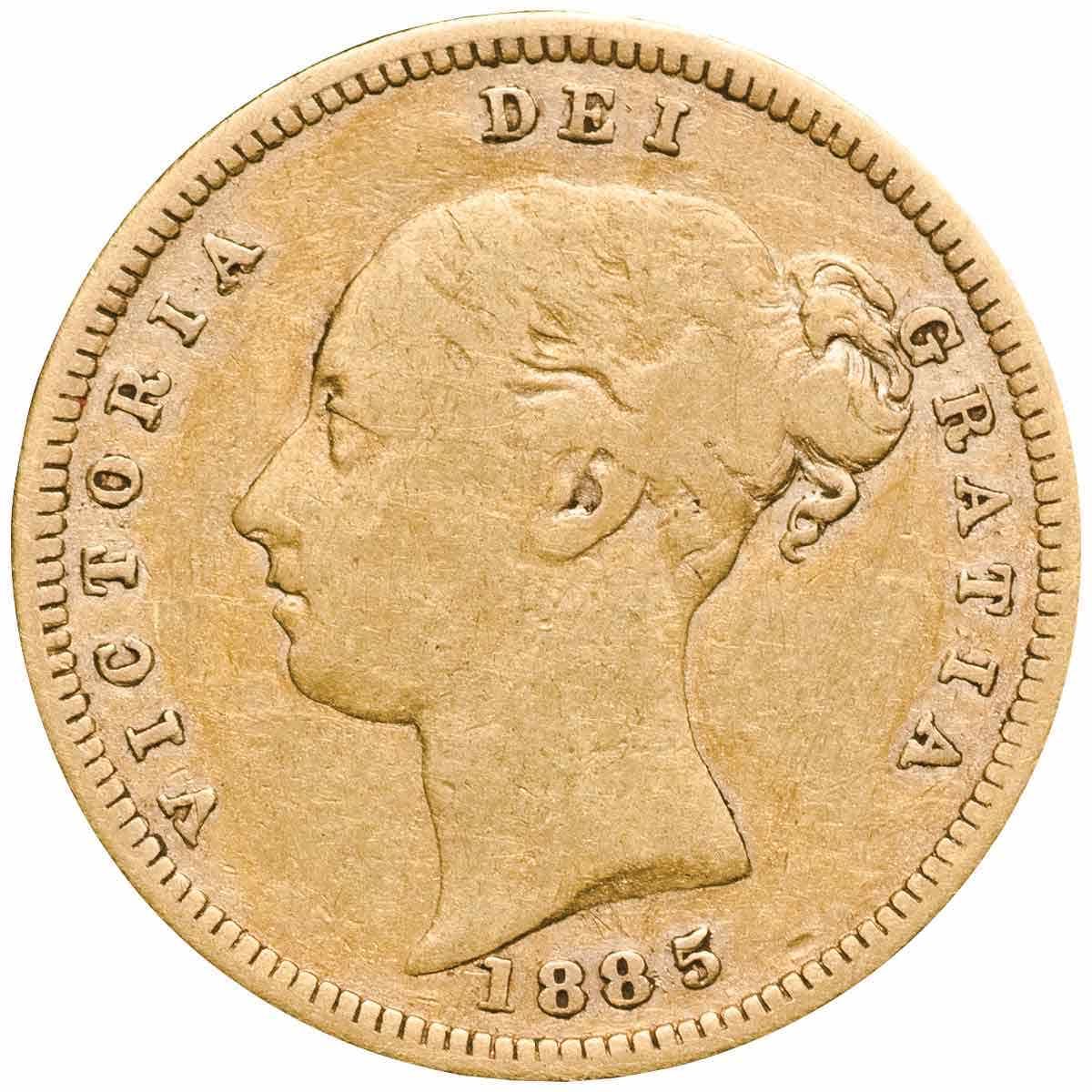 1885 Melbourne Queen Victoria Young Head Shield Gold Half Sovereign about Very Fine