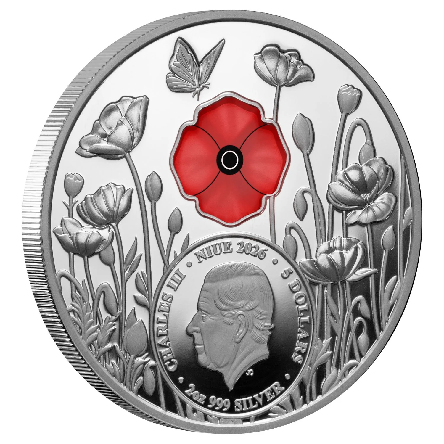 Red Poppy 2026 $5 Window 2oz Silver Proof Coin - Image 2