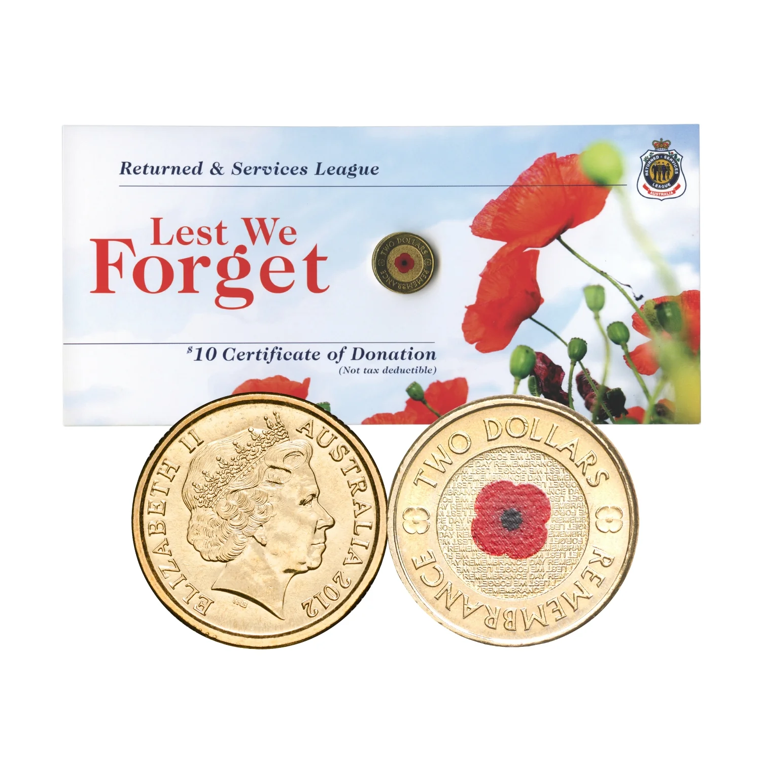 Australia 2012 $2 Red Poppy with RSL Card Uncirculated Coin
