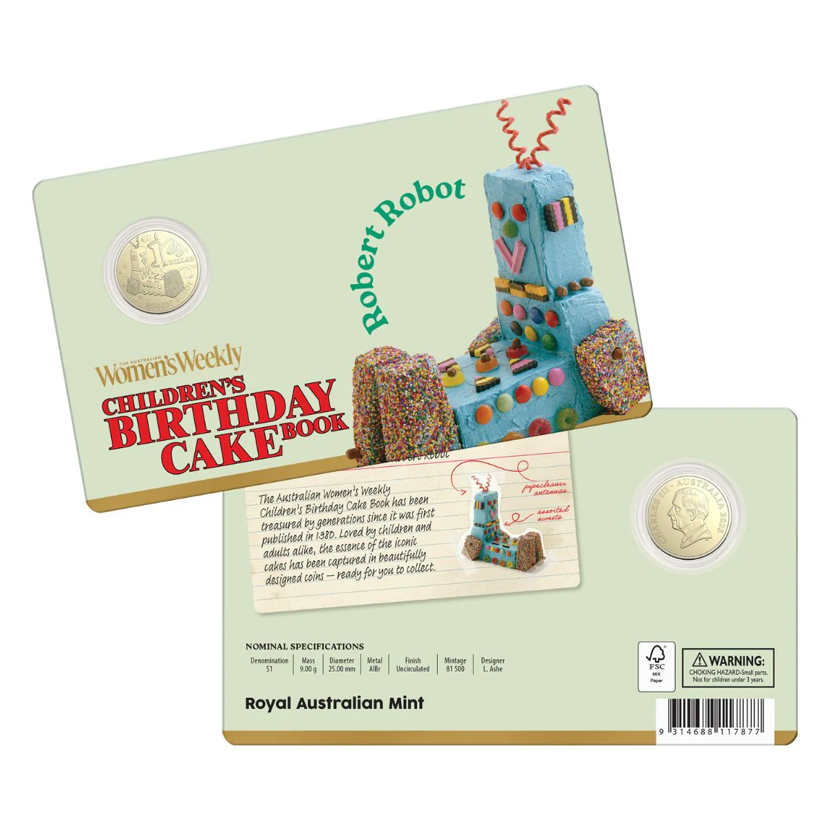 Australia Robert Robot Birthday Cake 2025 $1 Aluminium-Bronze Uncirculated Coin - Image 4