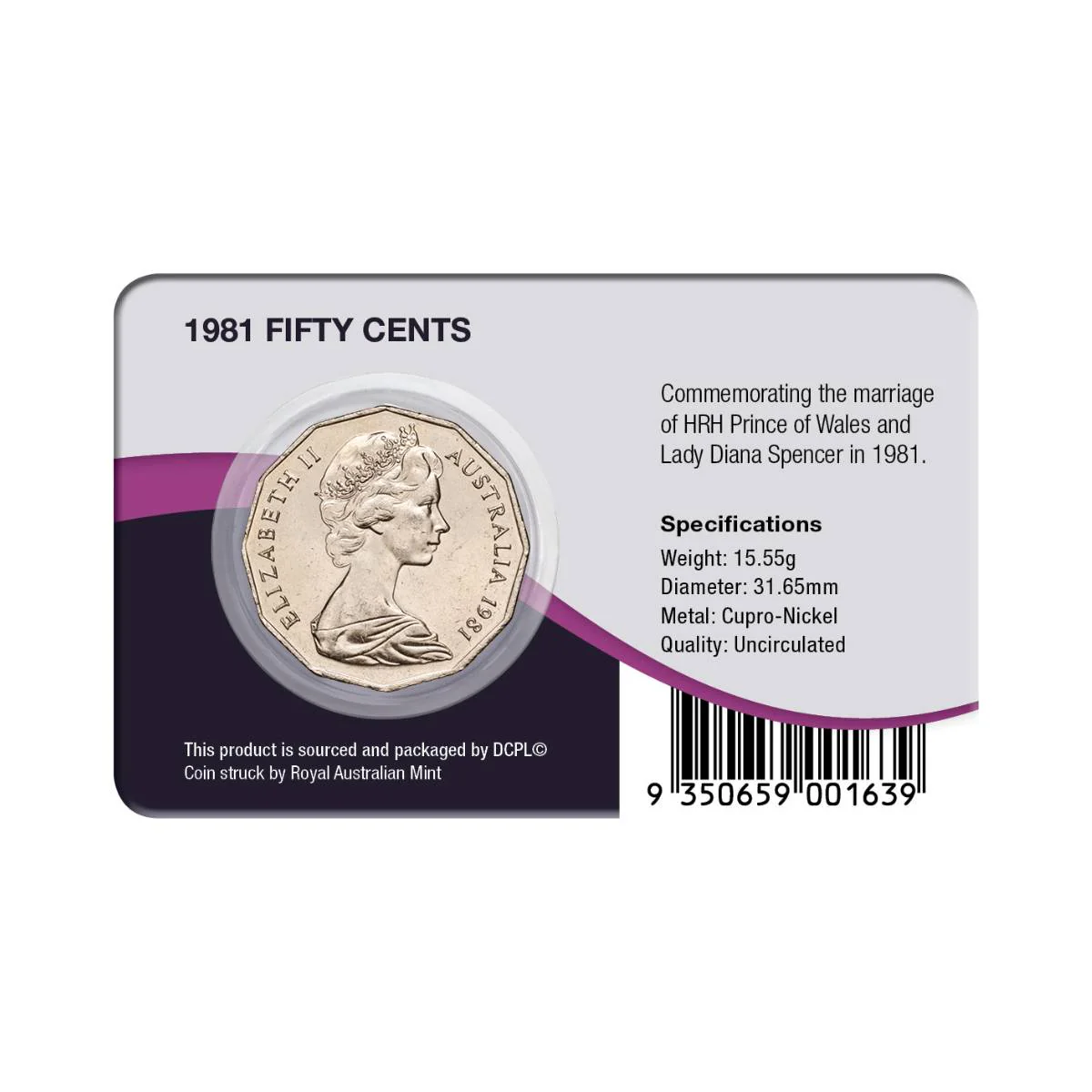 Australia Royal Wedding 1981 50c Cupro-Nickel Uncirculated Coin Pack - Image 2