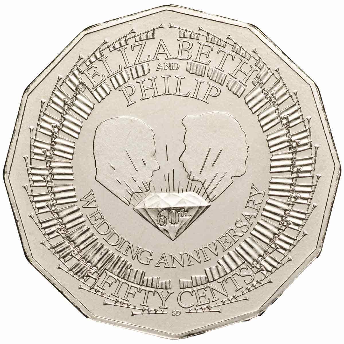 Australia Royal Wedding 60th Anniversary 2007 50c Cupro-Nickel Uncirculated Coin - Image 2