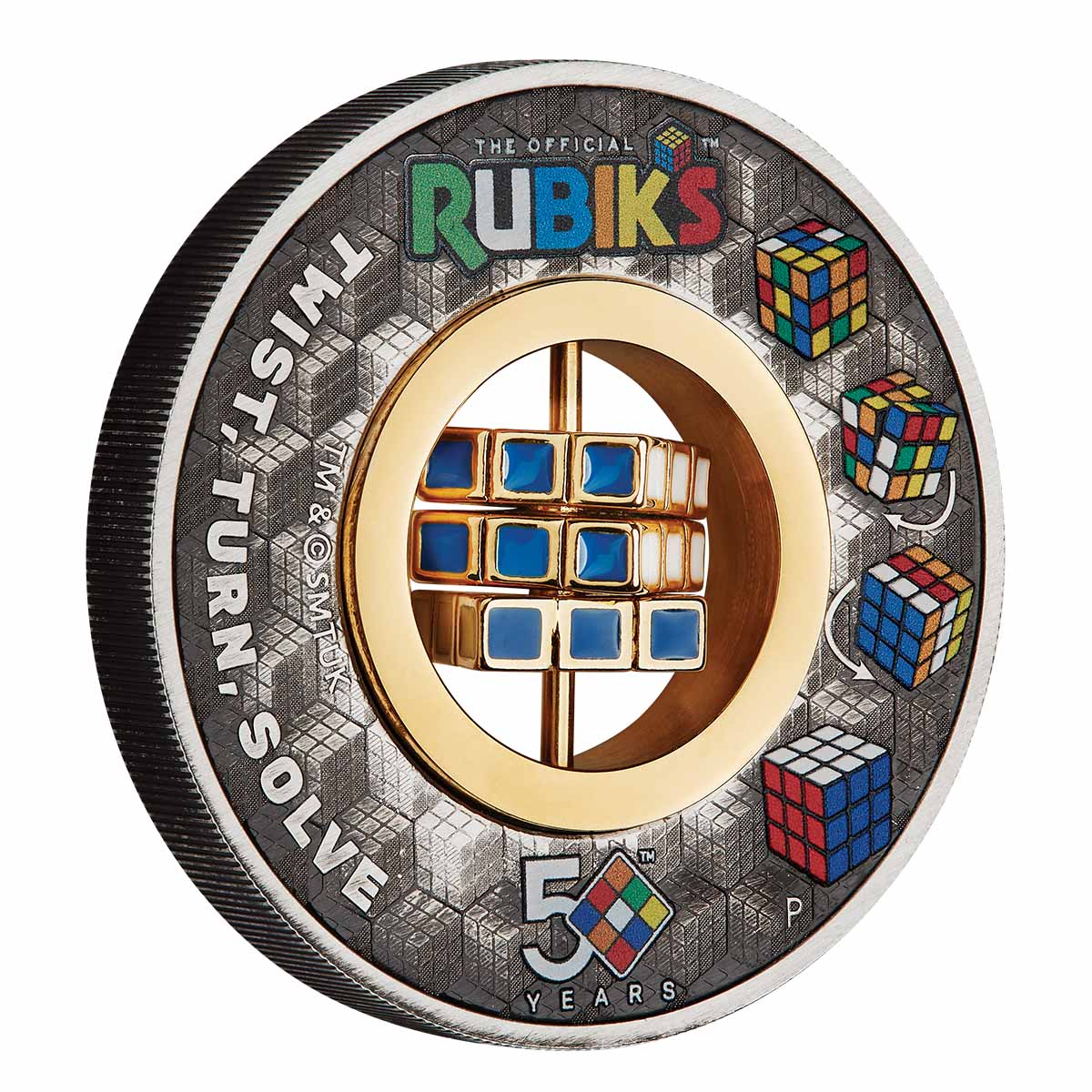 Rubik's Cube 50th Anniversary 2024 $2 2oz Silver Antiqued Coloured Coin