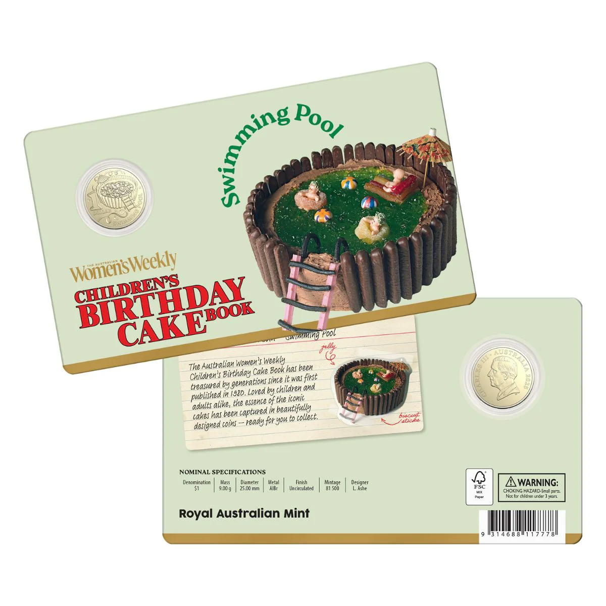 Australia Swimming Pool Birthday Cake 2025 $1 Aluminium-Bronze Uncirculated Coin - Image 4