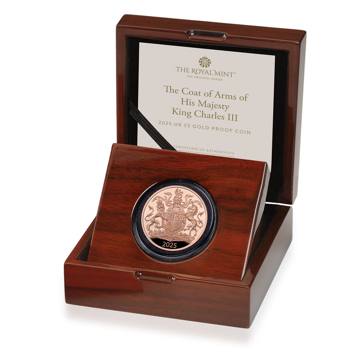 The Royal Arms of His Majesty King Charles III 2025 UK £5 Gold Proof Coin - Image 3