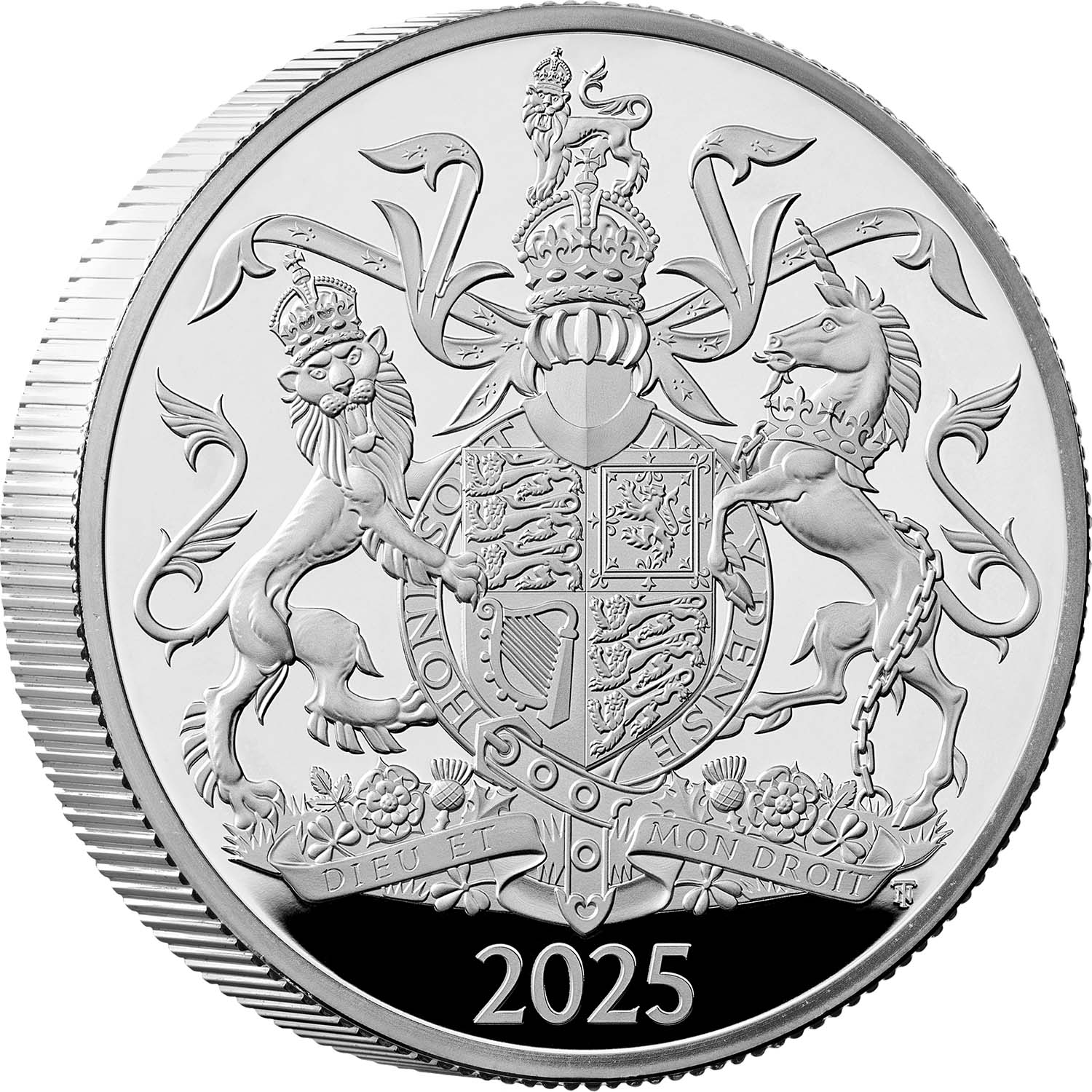 The Royal Arms of His Majesty King Charles III 2025 UK £5 Silver Proof Piedfort Coin