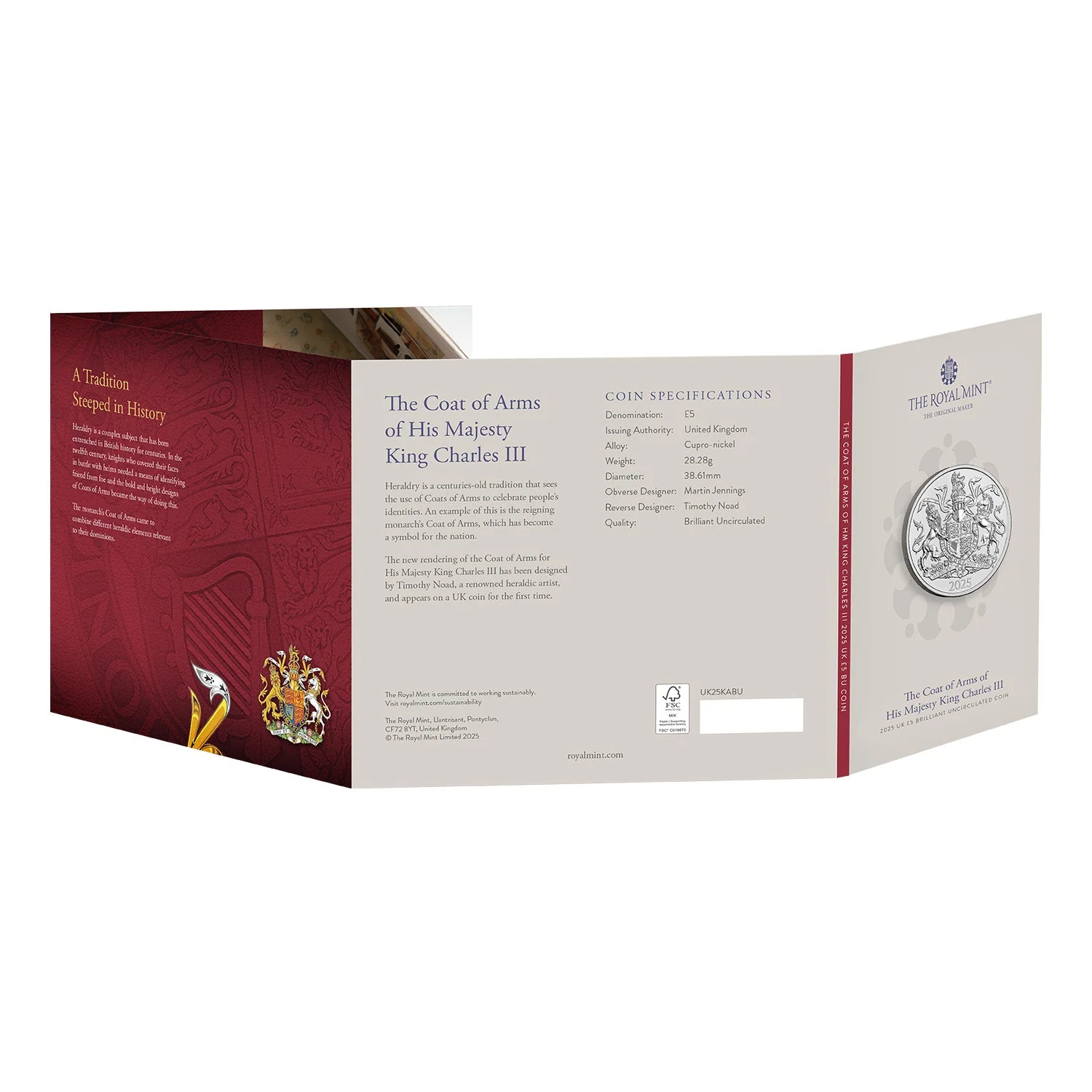 Great Britain Royal Arms of Charles III 2025 £5 Brilliant Uncirculated Coin - Image 5