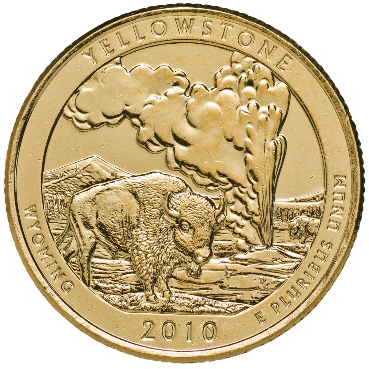 America the Beautiful 2010 Quarter Yellowstone Gold-plated Coin