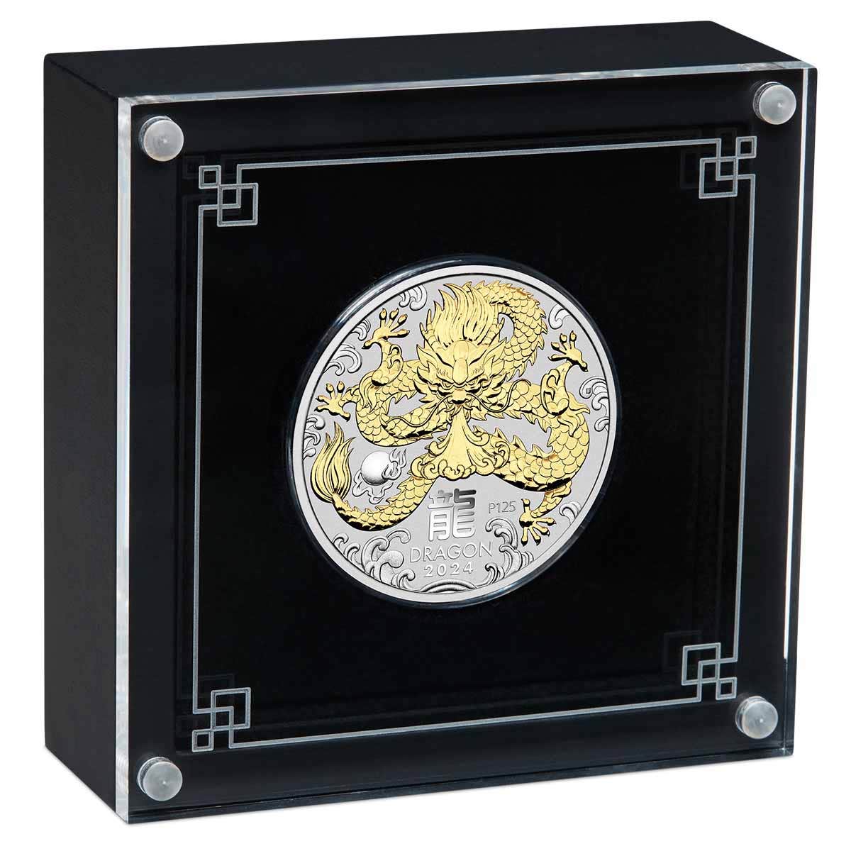 Year of the Dragon 2024 $1 1oz Silver Gilded Coin - Image 3