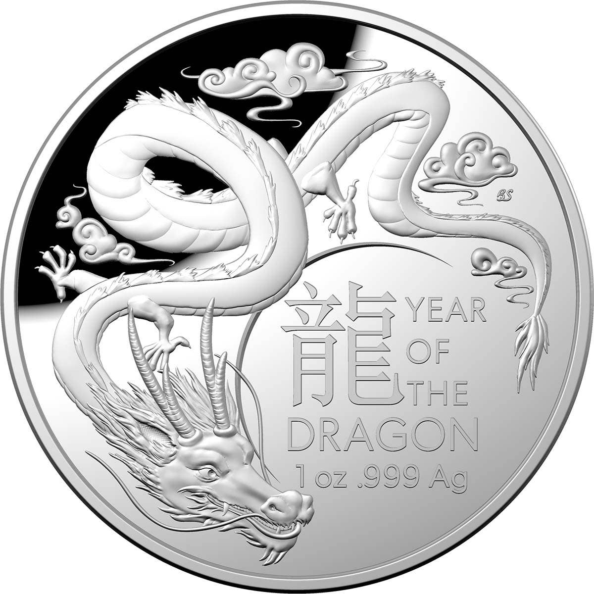 Australia Lunar Year of the Dragon 2024 $5 Domed 1oz Silver Proof Coin
